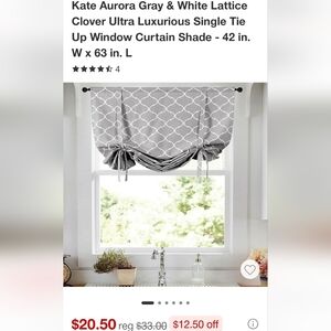 Gray & White Clover Tie-Up Curtain Shade